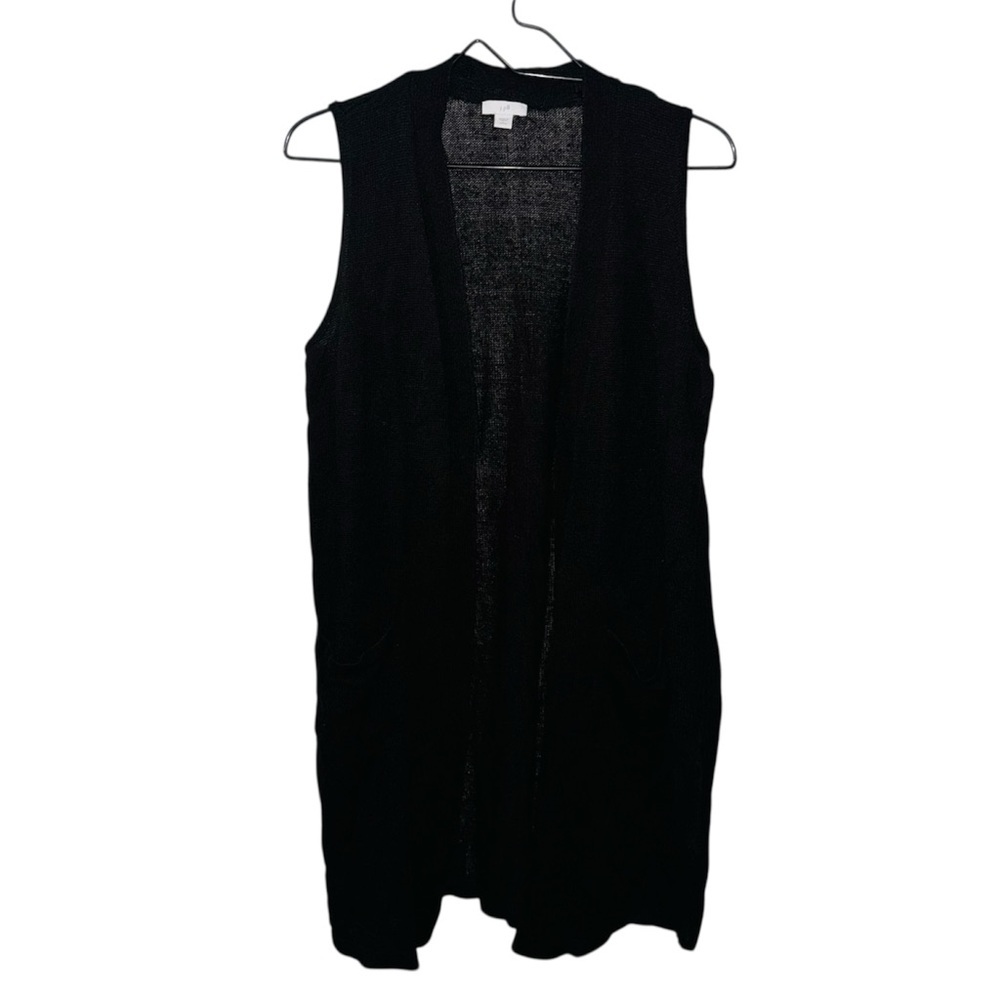 J. Jill Black Minimal Sleeveless Longline Knit Cardigan Vest